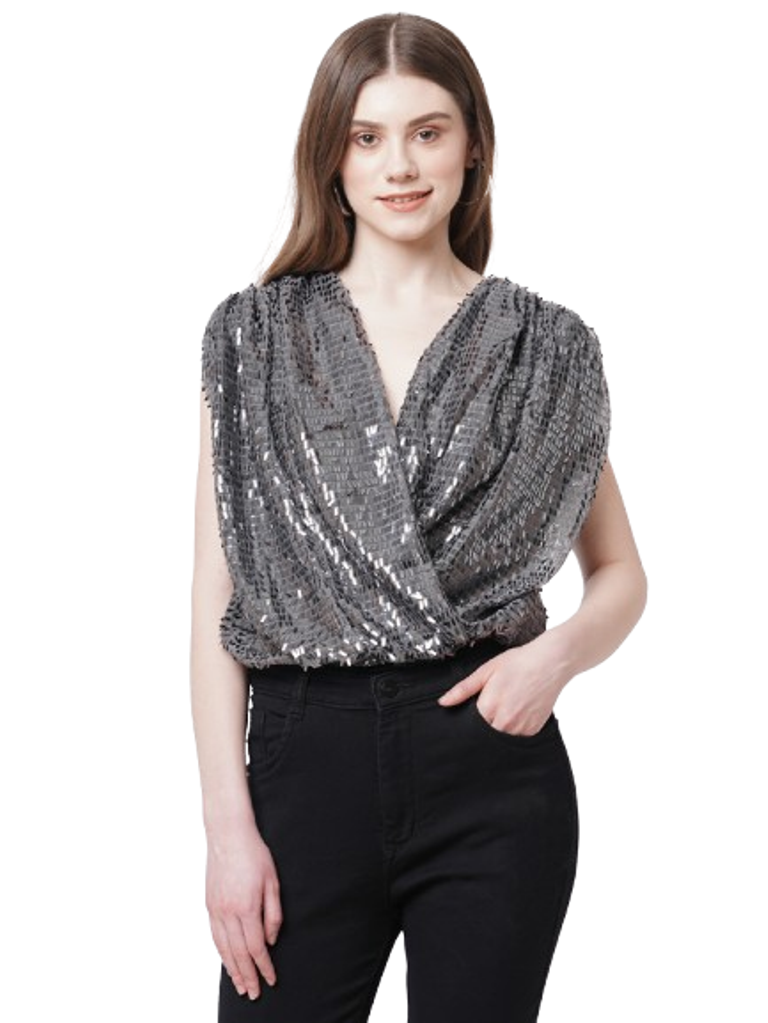 Shimmer Wrap Sequins Bodysuit
