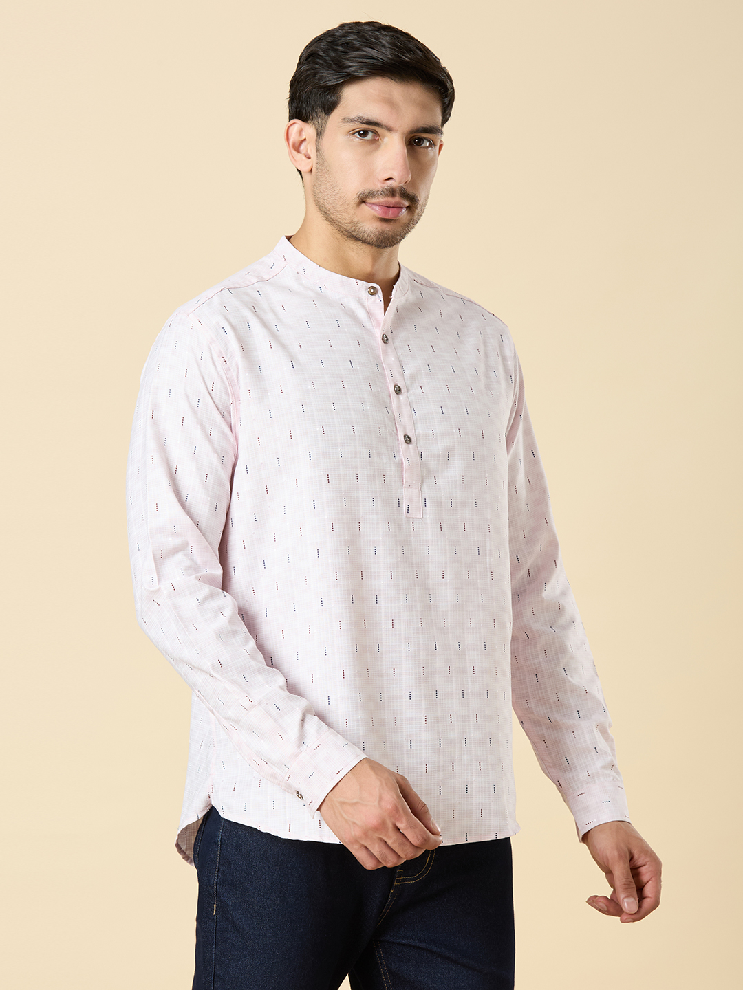Men's Pastel Cotton Printed Classic Short Kurta Shirt (Regular Fit)